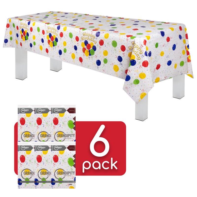 Grandipity Happy Birthday 6 Pack Premium Disposable Plastic Picnic Tablecloth 54 Inch. x 108 Inch. Decorative Rectangle Table Cover - Image 2